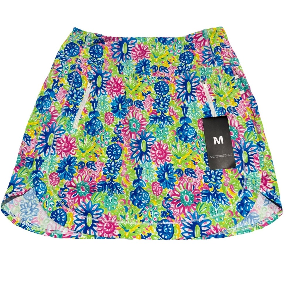 IBKUL Lilli Hot Pink Multi Floral Skort Medium Golf Tennis Pickleball UPF 50